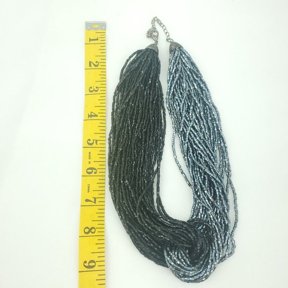 Womens Black Metallic Gray Beaded Twisted Multi Strands Statement Necklace - Picture 5 of 10